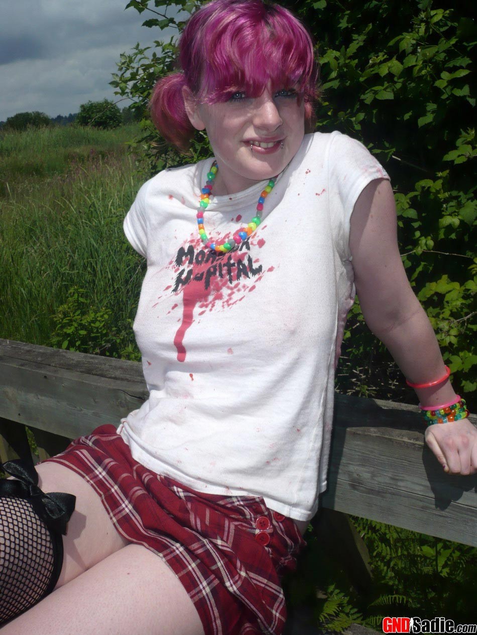 Alt punk girl Sadie stripping outdoors #73259621