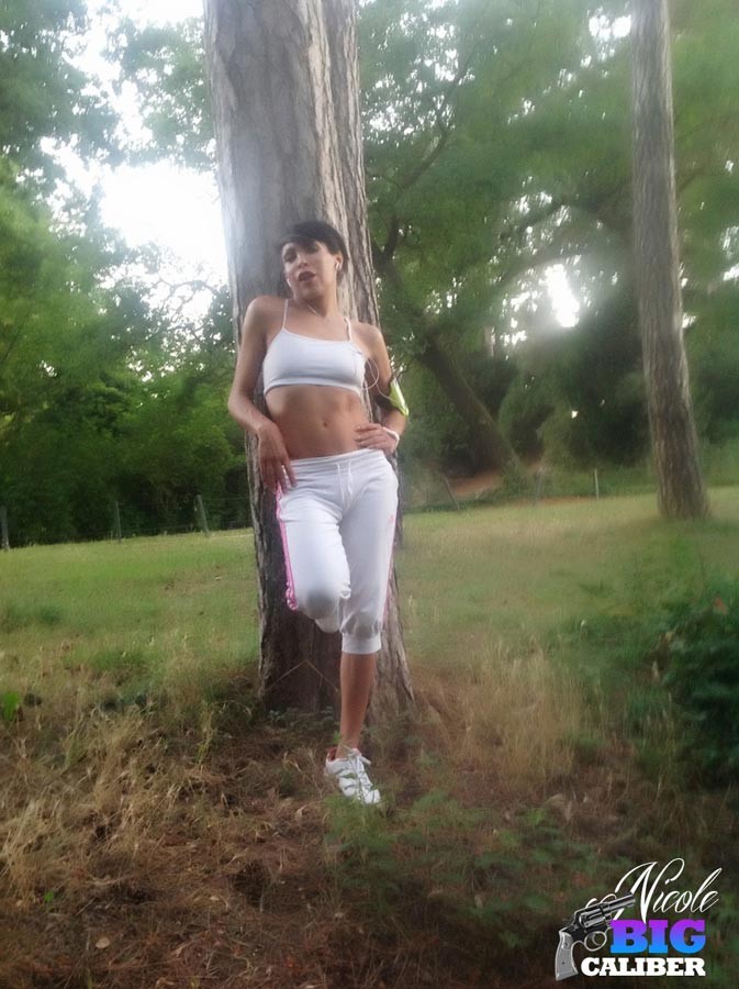 TS Nicole Big Caliber in Candid Photos in the Woods #79167950