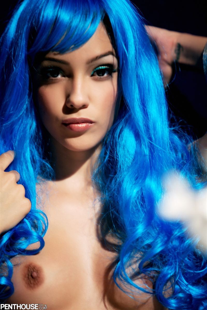Melanie Jane takes off her beaded outfit in a hot blue wig #76511188