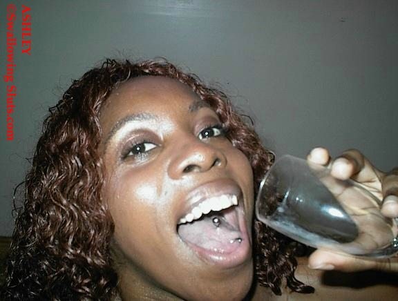 Ebony babe drinks a glass of cum #73451822
