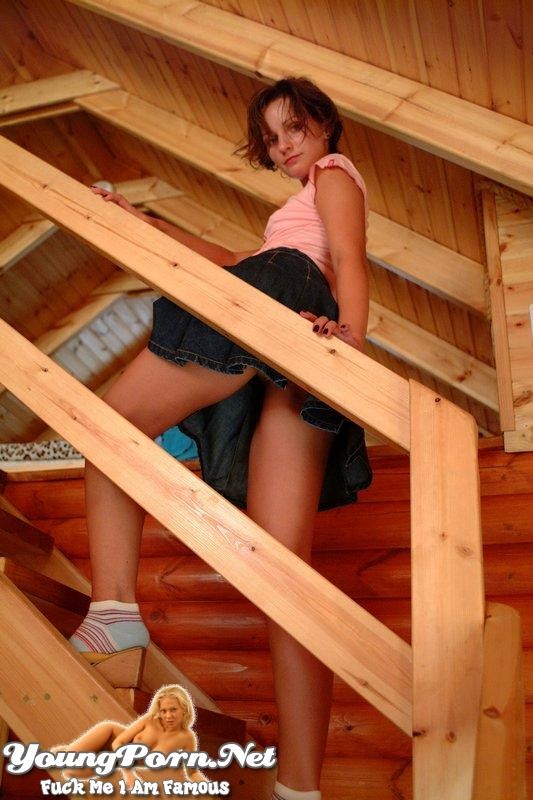 Short haired teen posing in the attic #77368085