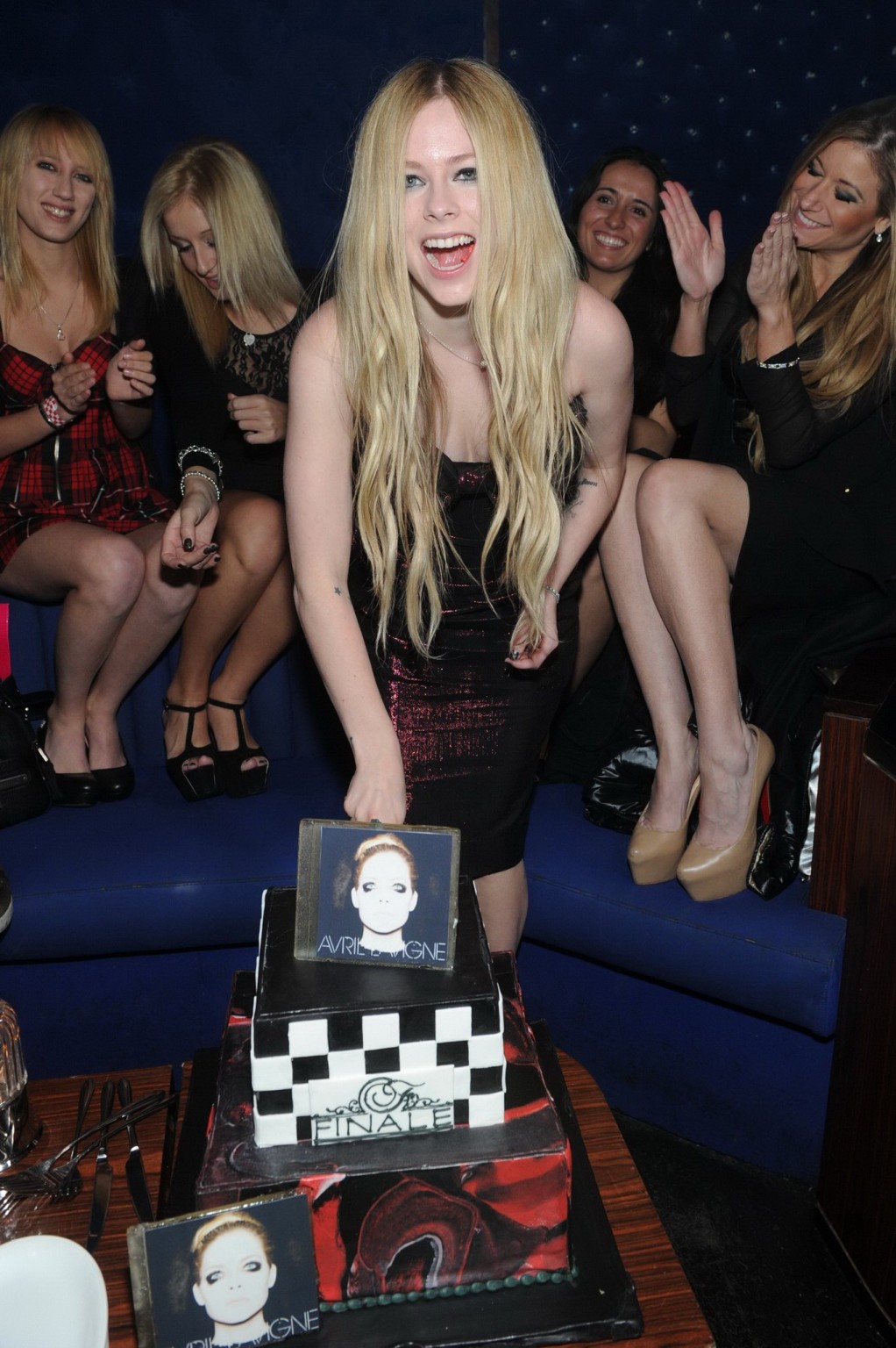 Avril Lavigne showing big cleavage in a tight tube dress at her new album releas #75213879
