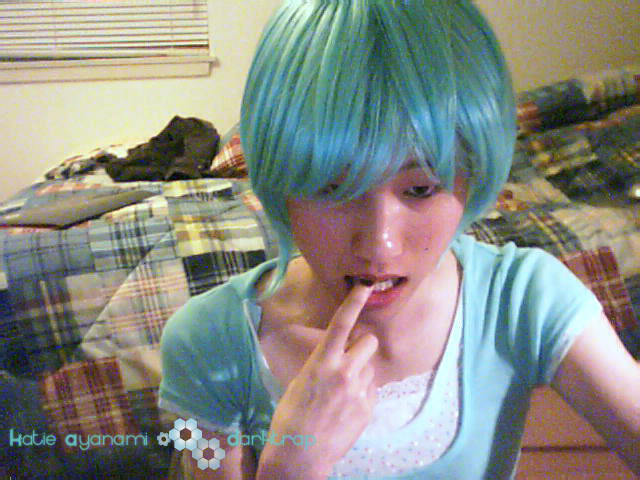 Young japanese newhalf in blue wig tease #76144168