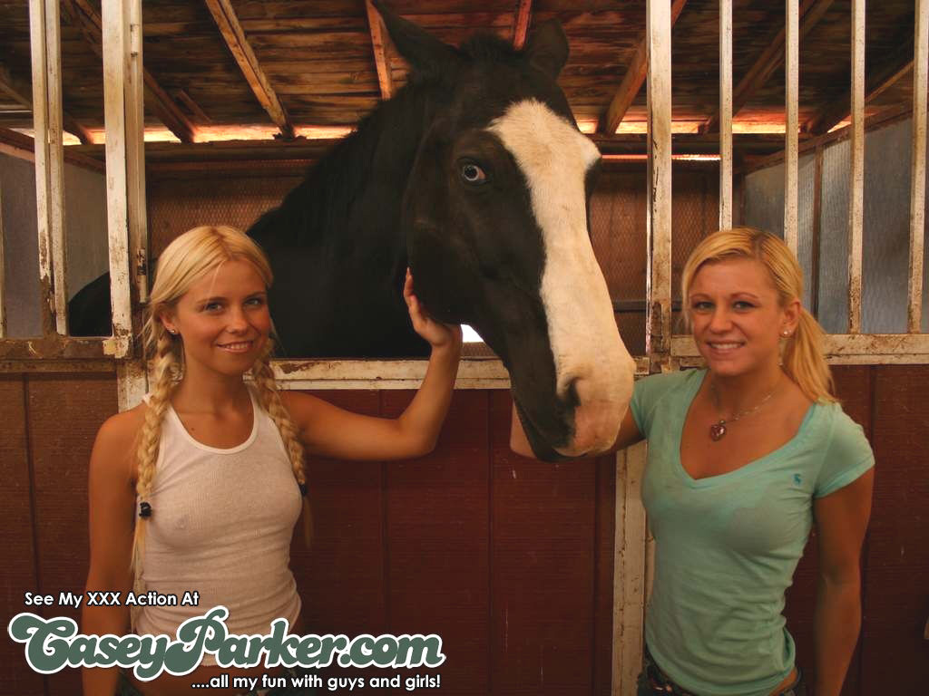 Casey Parker and girlfriend Cali visit the horse stables and do some nude horseb #67780848