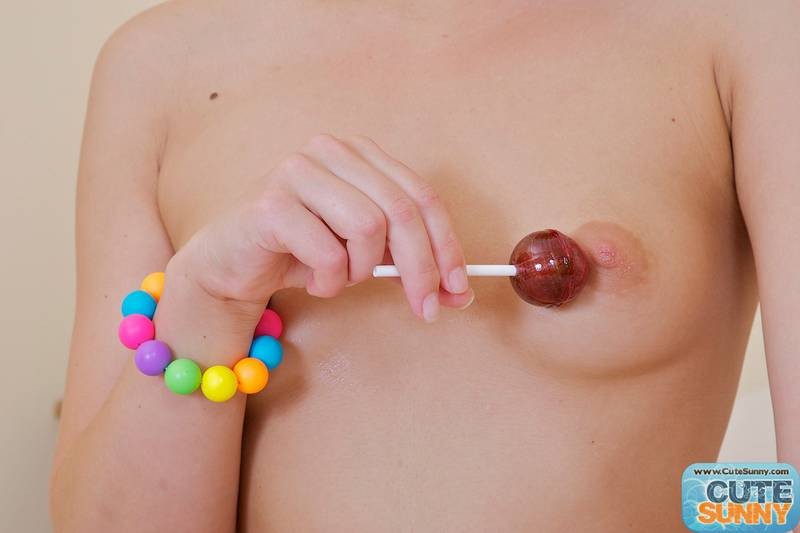 Teen redhead enjoys solo lollipop play #68933465