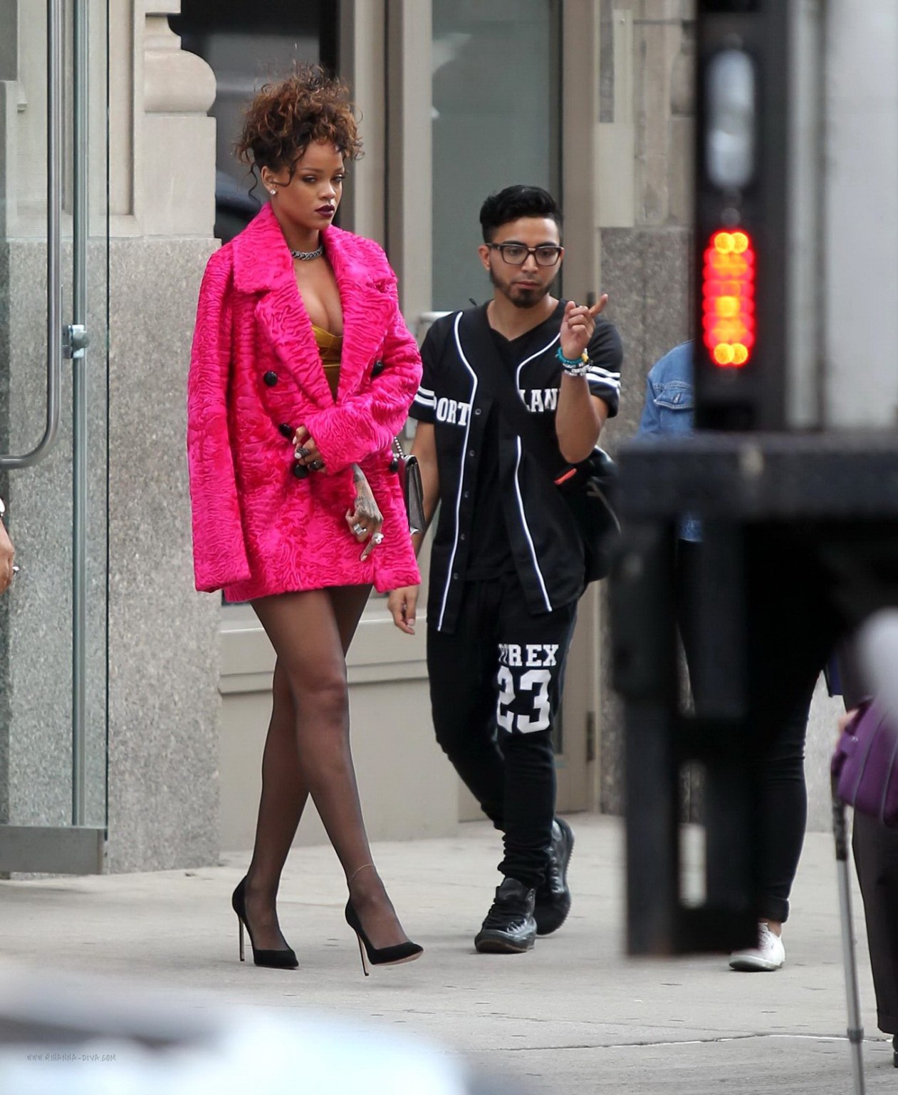 Rihanna shows cleavage and legs wearing a little yellow dress outside Nobu resta #75183266