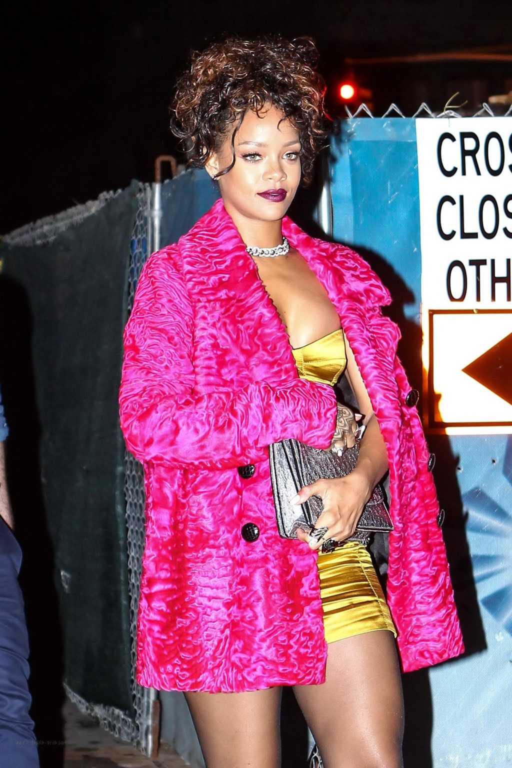 Rihanna shows cleavage and legs wearing a little yellow dress outside Nobu resta #75183461