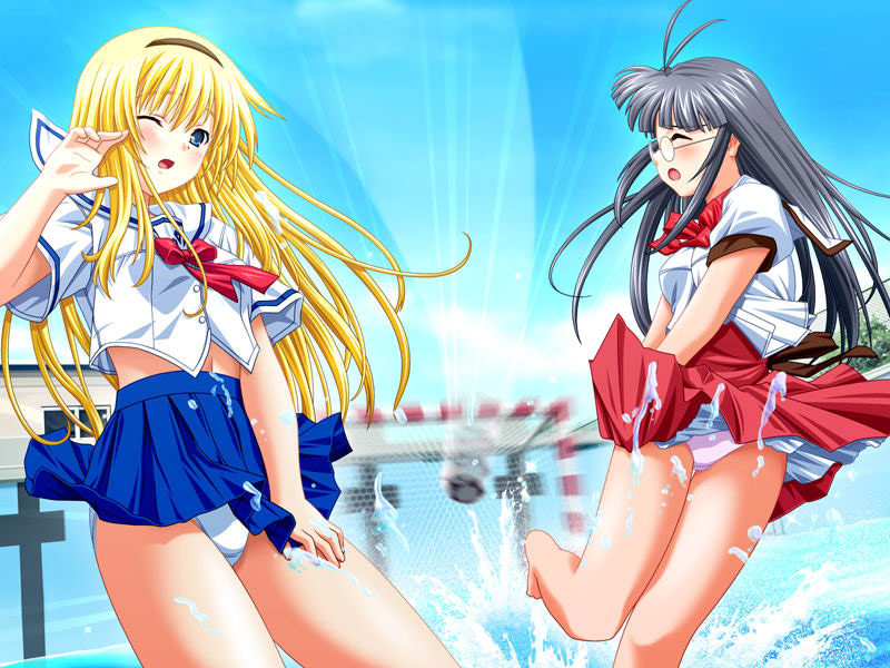 Horny hentai schoolgirls in short uniform skirts and white panty #69686801