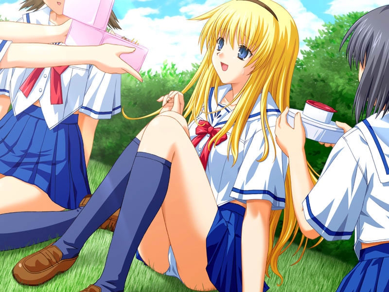 Horny hentai schoolgirls in short uniform skirts and white panty #69686840