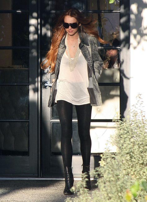 Lindsay Lohan sexy legs in black stockings #75368565