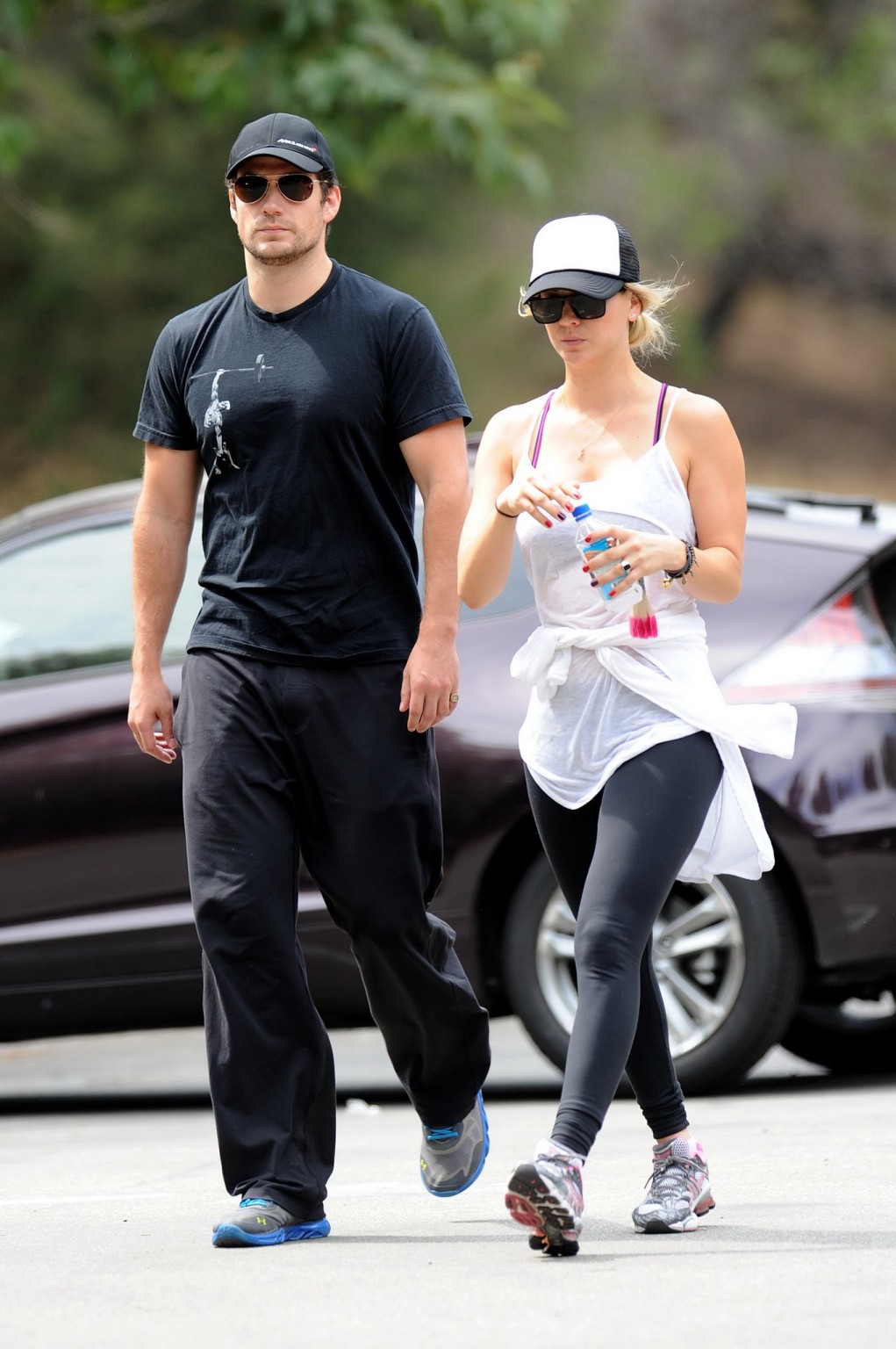 Kaley Cuoco wearing transparent tank top and tights while hiking on Hollywood Hi #75225608