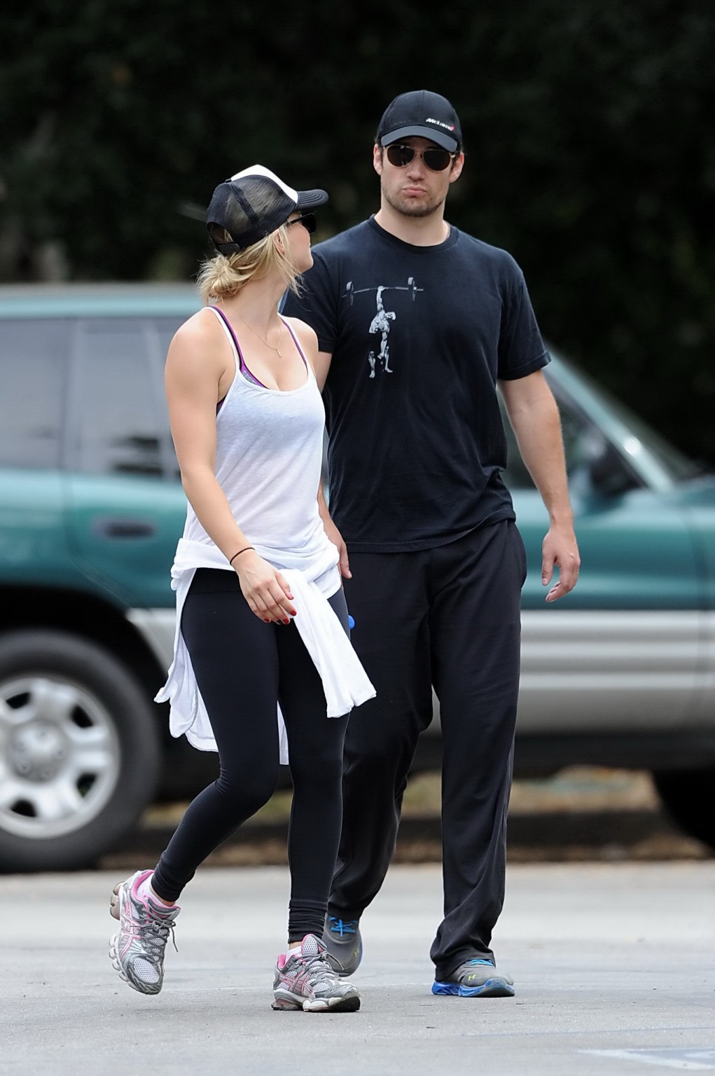 Kaley Cuoco wearing transparent tank top and tights while hiking on Hollywood Hi #75225612