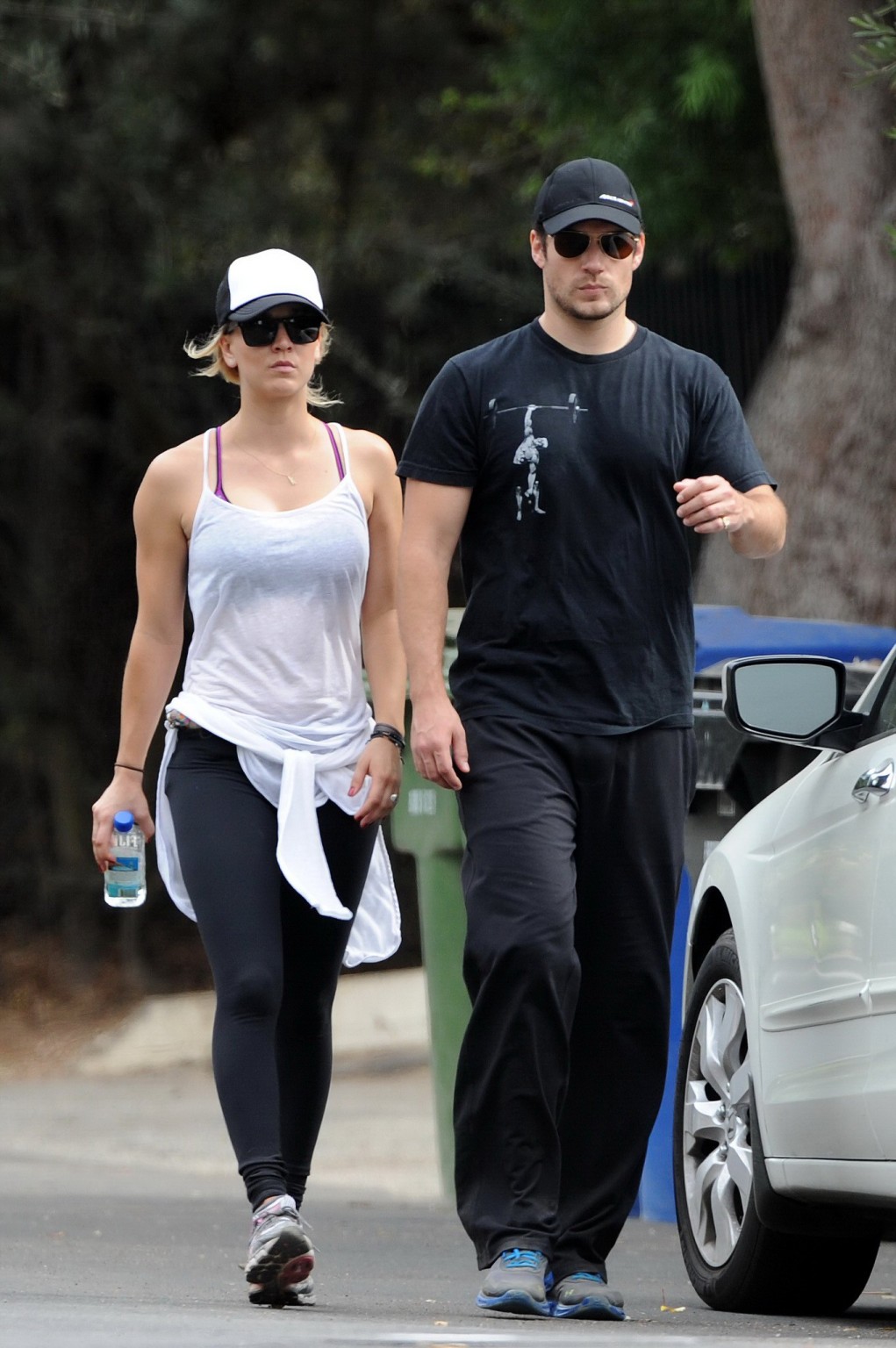 Kaley Cuoco wearing transparent tank top and tights while hiking on Hollywood Hi #75225620