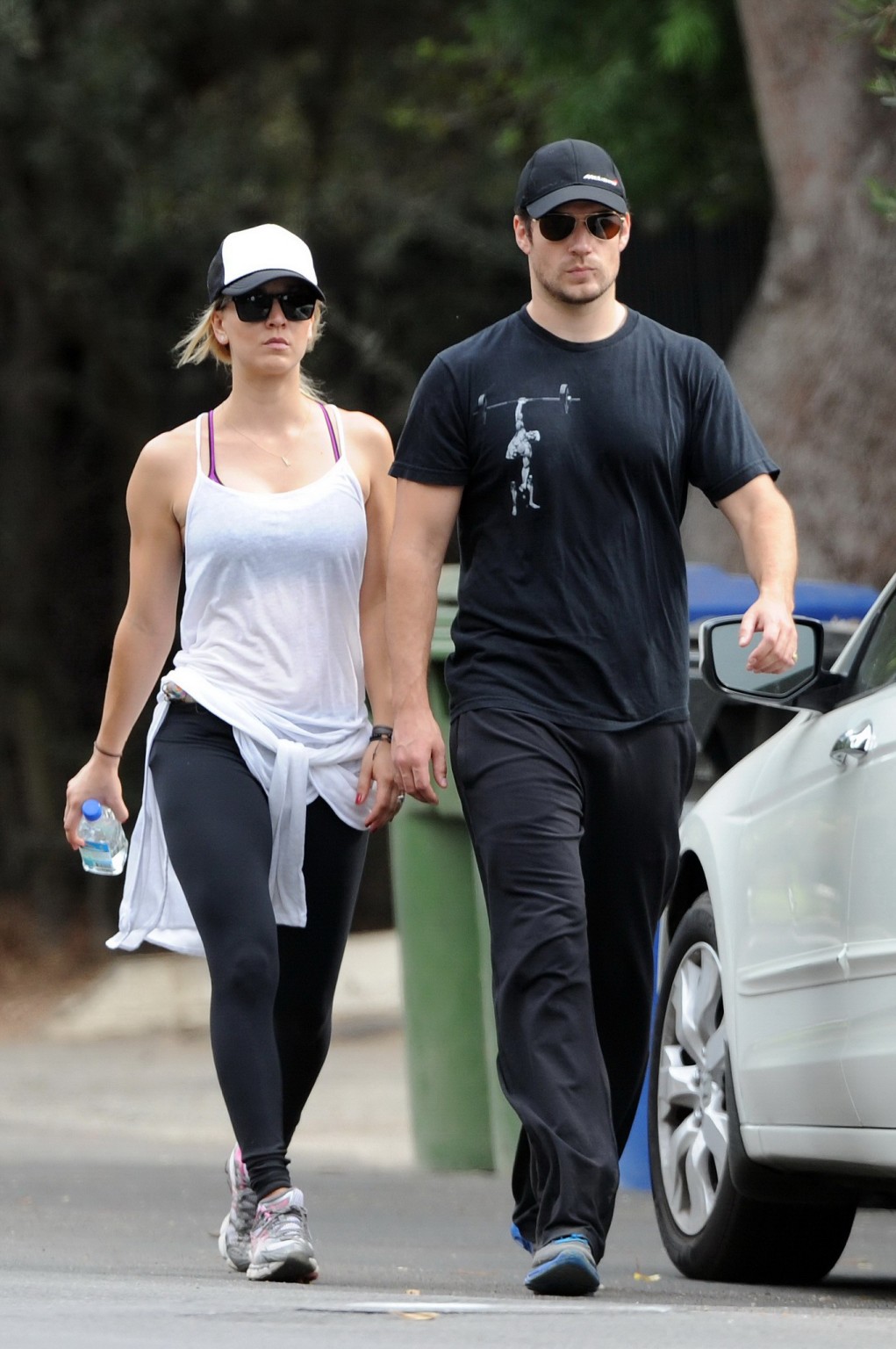 Kaley Cuoco wearing transparent tank top and tights while hiking on Hollywood Hi #75225625