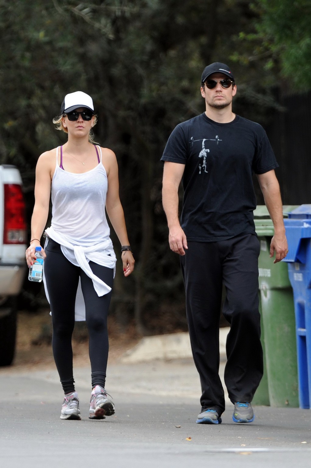 Kaley Cuoco wearing transparent tank top and tights while hiking on Hollywood Hi #75225640
