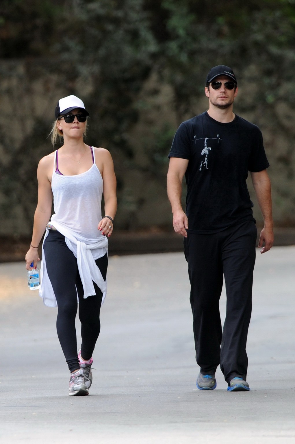 Kaley Cuoco wearing transparent tank top and tights while hiking on Hollywood Hi #75225649