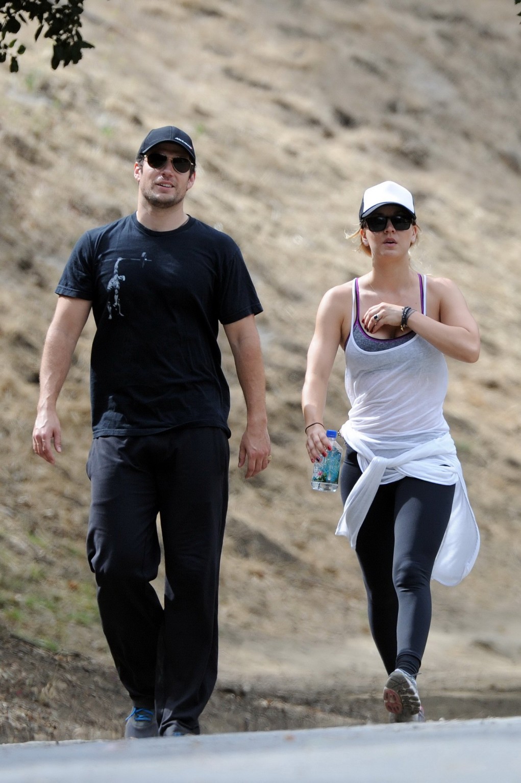 Kaley Cuoco wearing transparent tank top and tights while hiking on Hollywood Hi #75225660