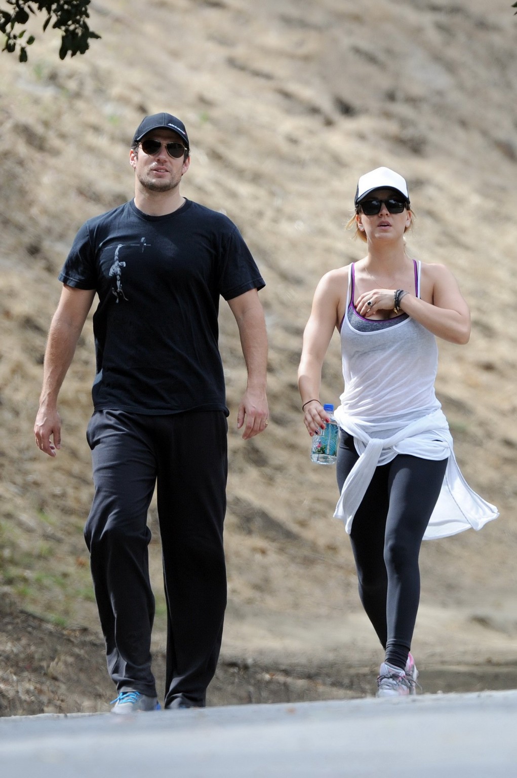 Kaley Cuoco wearing transparent tank top and tights while hiking on Hollywood Hi #75225666