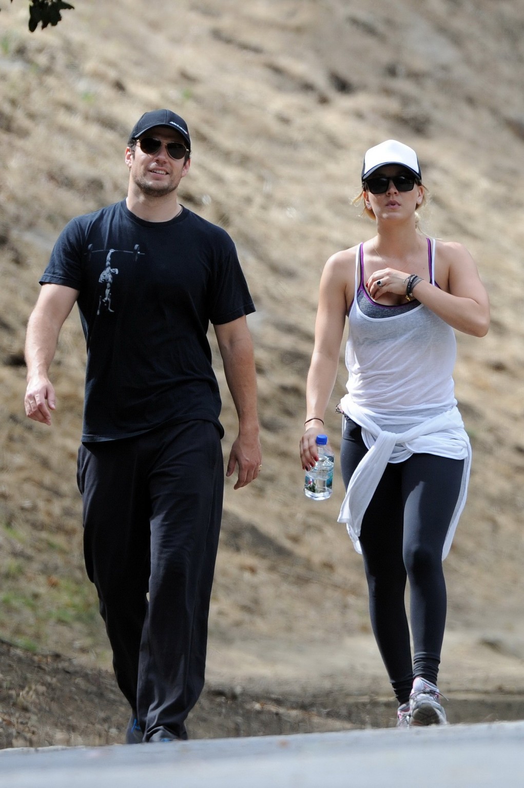 Kaley Cuoco wearing transparent tank top and tights while hiking on Hollywood Hi #75225670