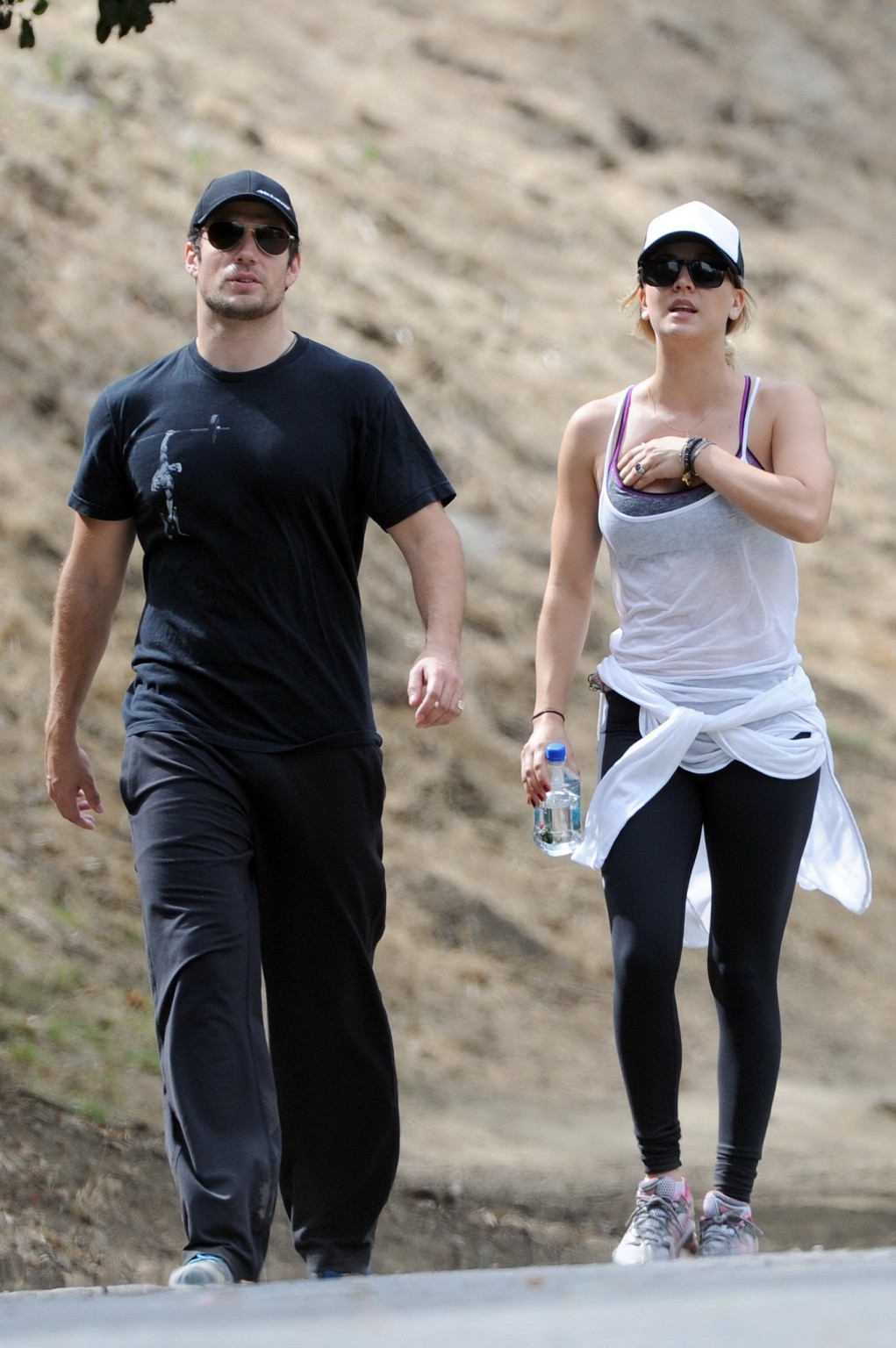 Kaley Cuoco wearing transparent tank top and tights while hiking on Hollywood Hi #75225676