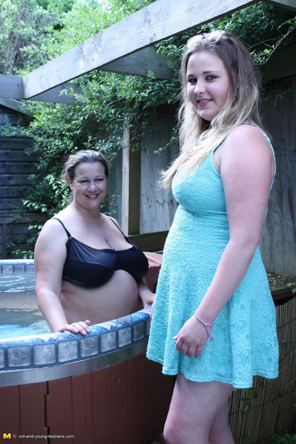 British chubby old and teen lesbian couple at the hottub #67241423