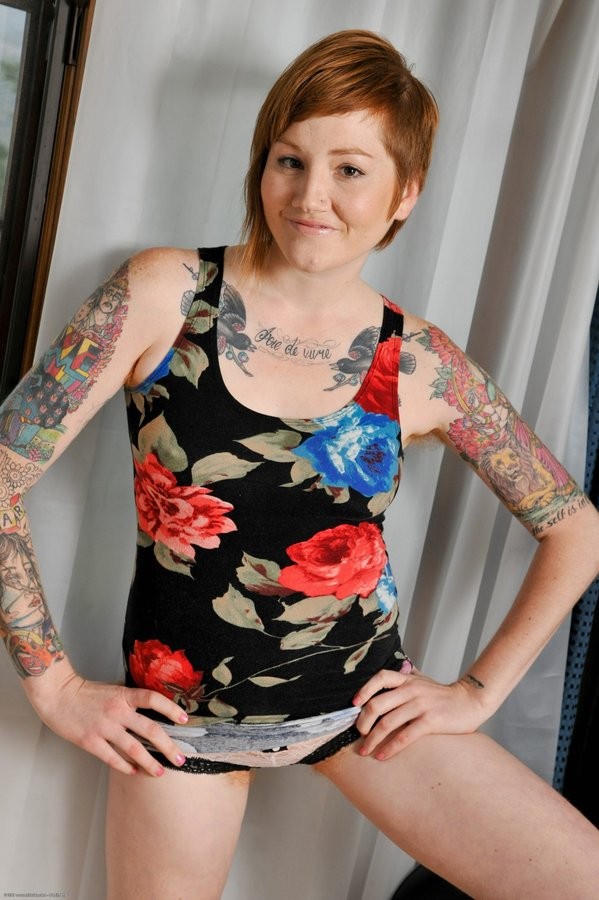 Tattooed Hairy Redheaded Hottie Shows Her Fire Bush #77292401