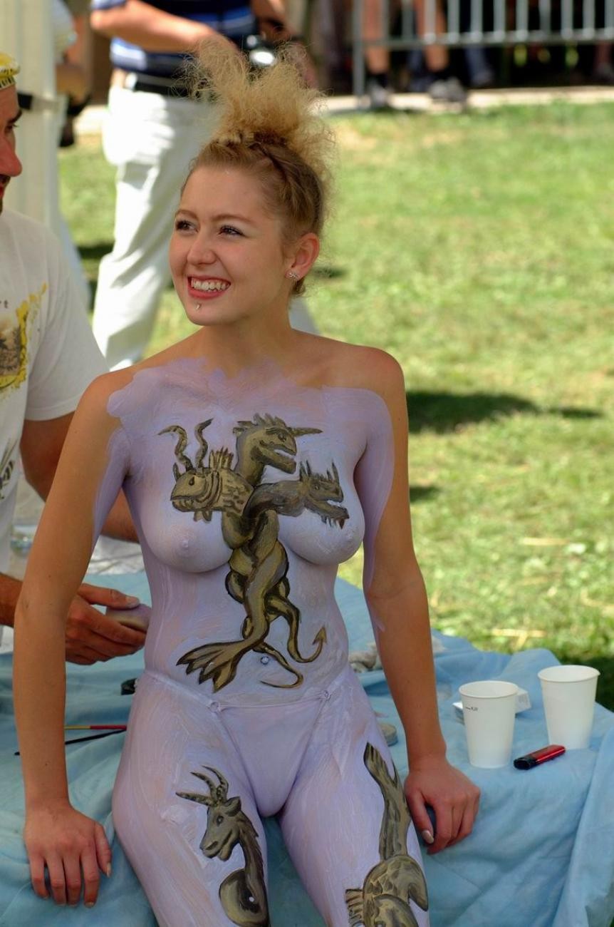Trashy chicks almost naked during body paint parade #77133249