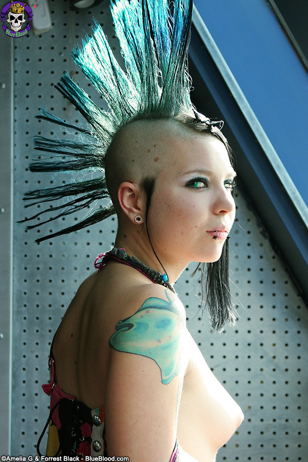 Petite Tattooed Punk babe with Mohawk Upskirts #70950996