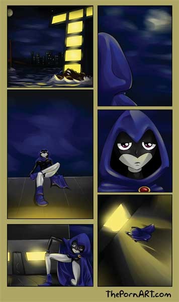 Raven se frotte la chatte, tandis que Robin punit Starfire dans le cul.
 #69580497