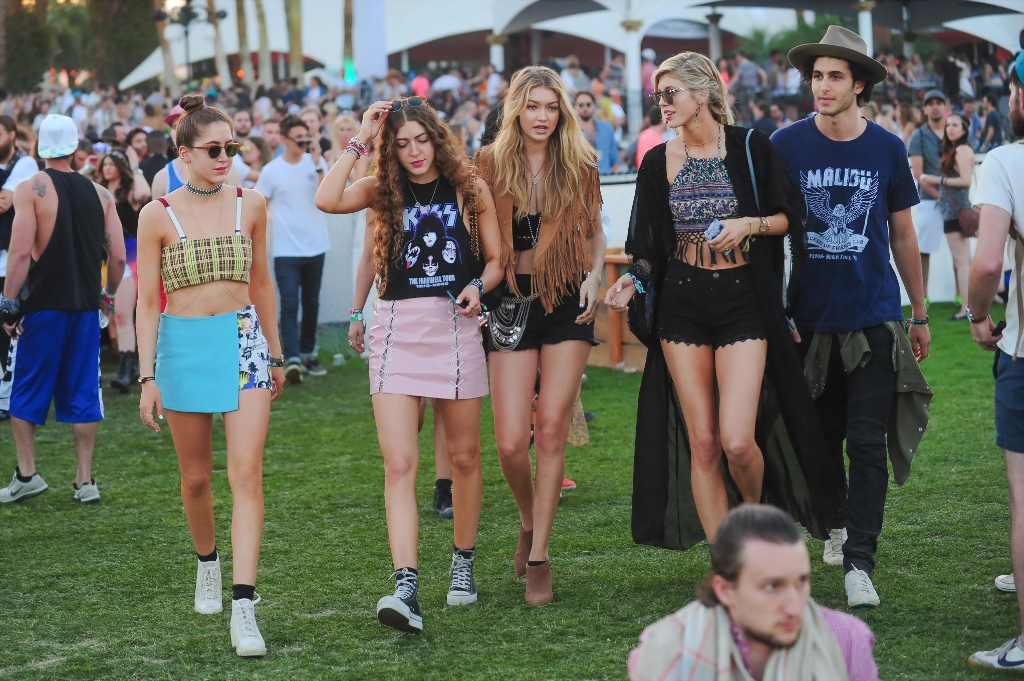 Gigi Hadid in shorts and belly top with her hot friends at Coachella Music Festi #75167168