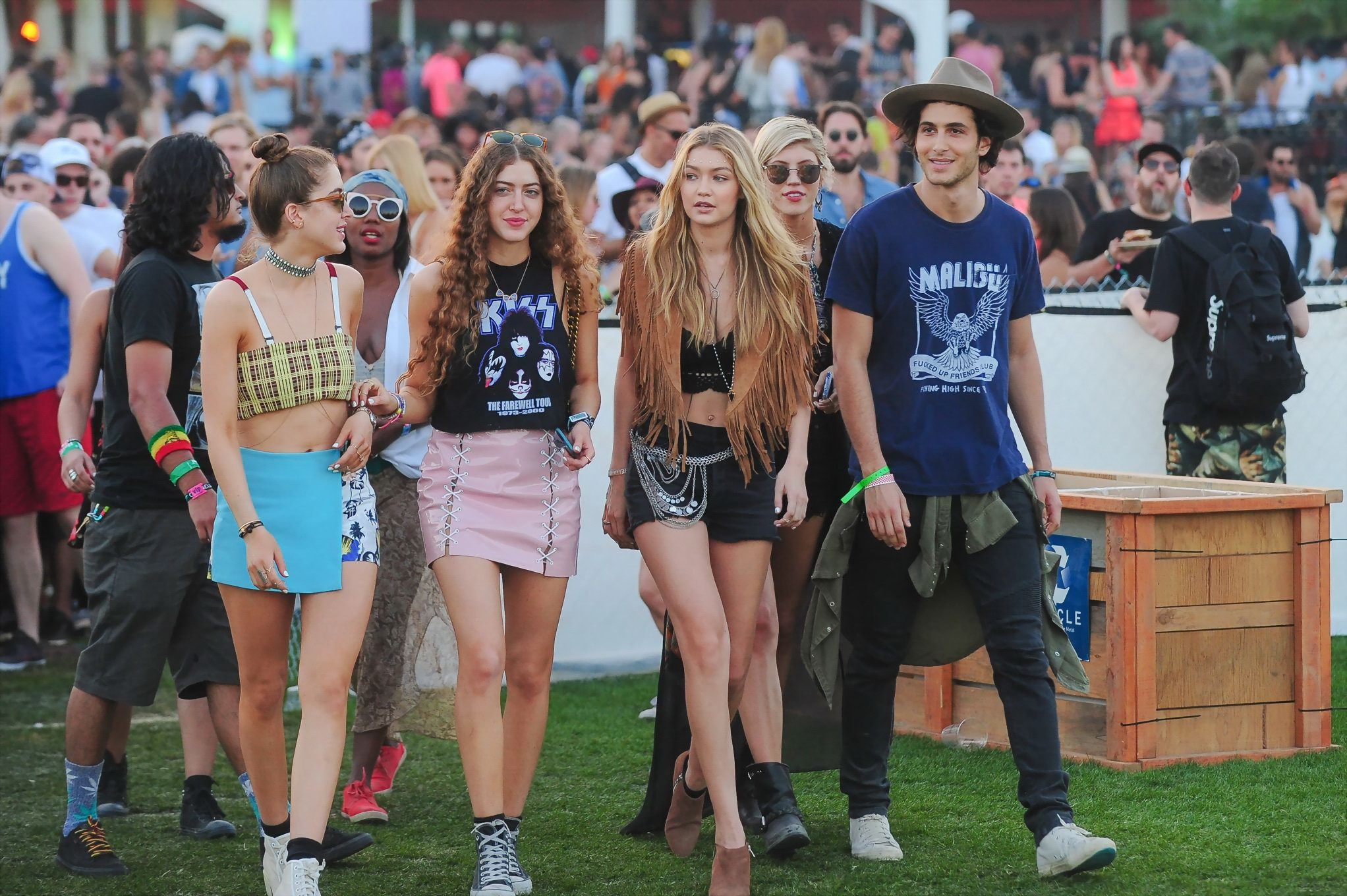 Gigi Hadid in shorts and belly top with her hot friends at Coachella Music Festi #75167184