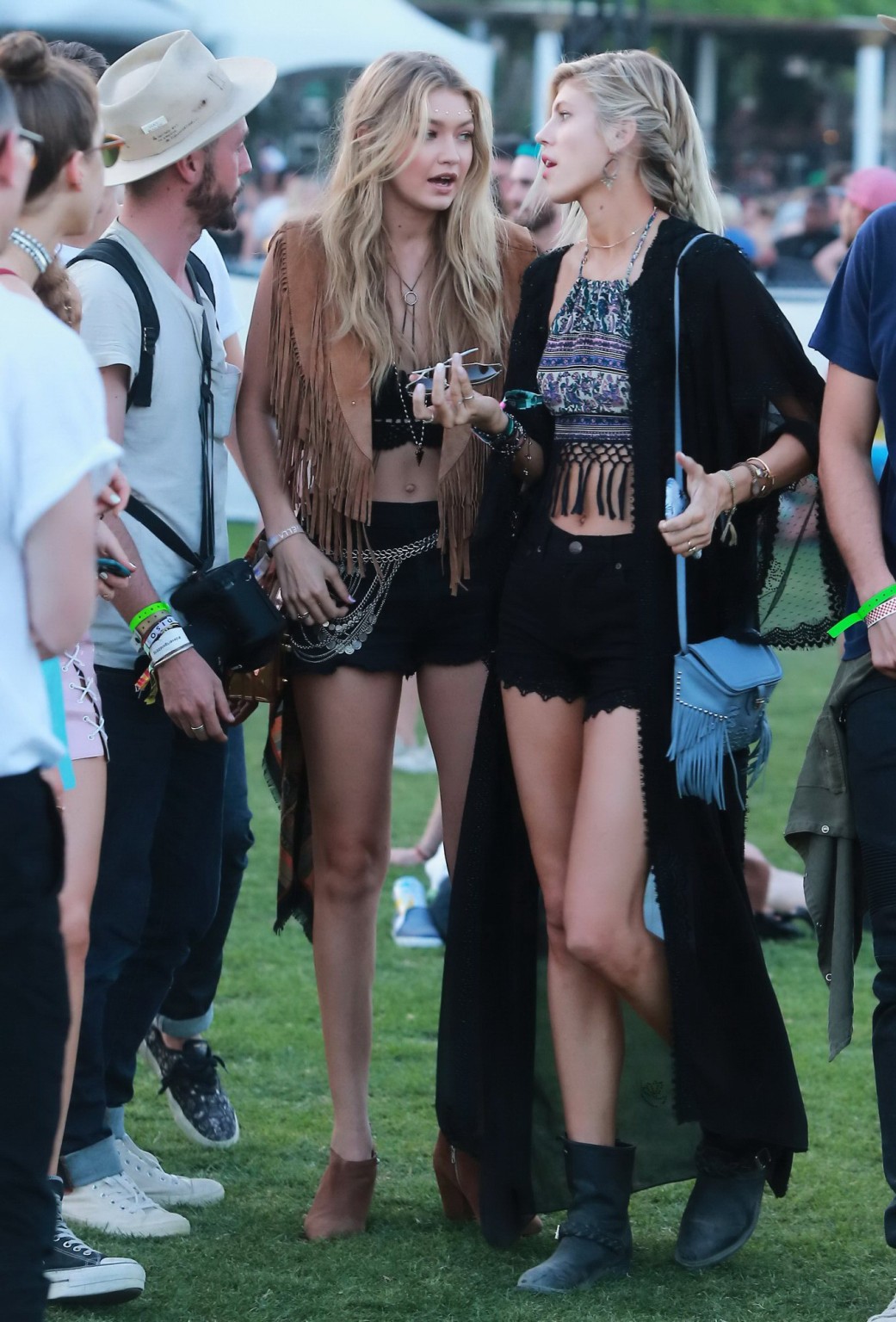 Gigi Hadid in shorts and belly top with her hot friends at Coachella Music Festi #75167192
