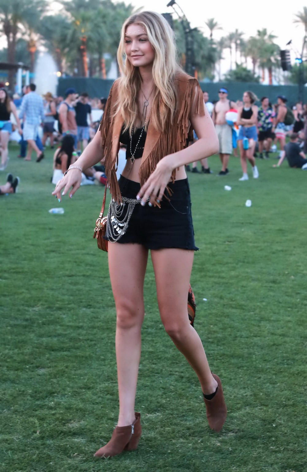 Gigi Hadid in shorts and belly top with her hot friends at Coachella Music Festi #75167202