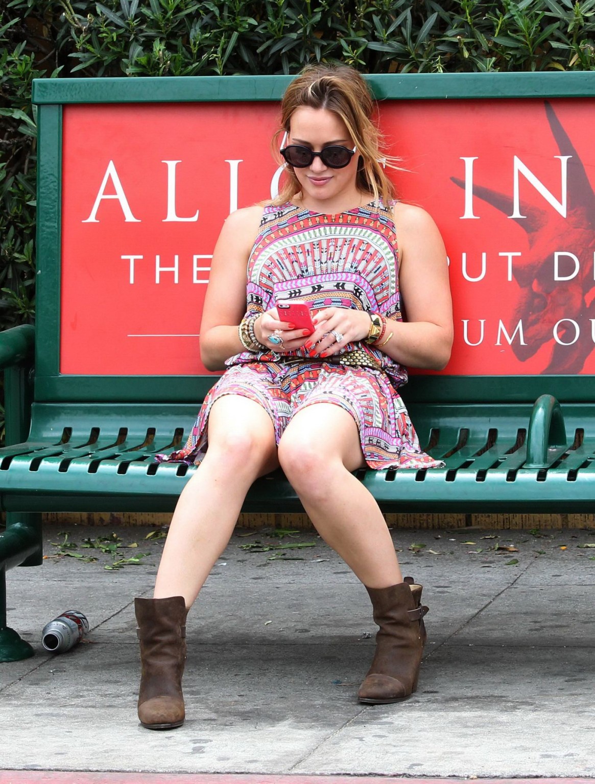 Hilary Duff Upskirt Wearing Colorful Mini Dress While Pretending To Wait For A B
