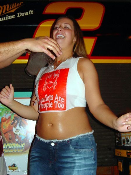 Drunk college girls showing their tits in wet t shirt contest #78924803