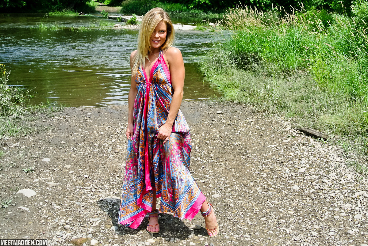 Beautiful blonde Meet Madden getting naked by a creek #70882124