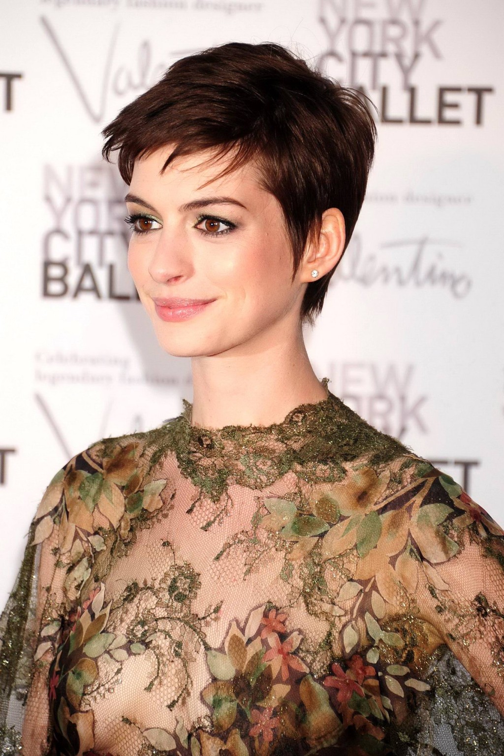Anne Hathaway braless wearing a partially see through dress at New York Balet Fa #75252249