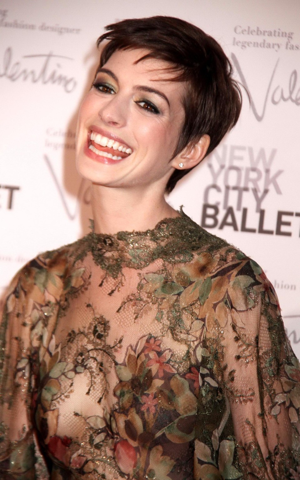 Anne Hathaway braless wearing a partially see through dress at New York Balet Fa #75252259