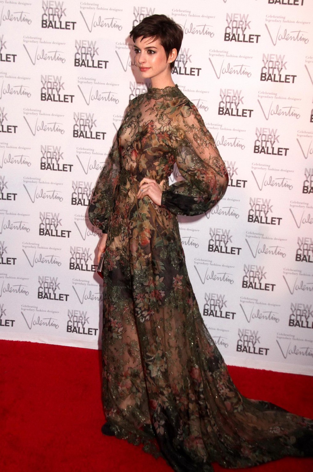 Anne Hathaway senza reggiseno che indossa un vestito parzialmente vedere attraverso a New York balet fa
 #75252272