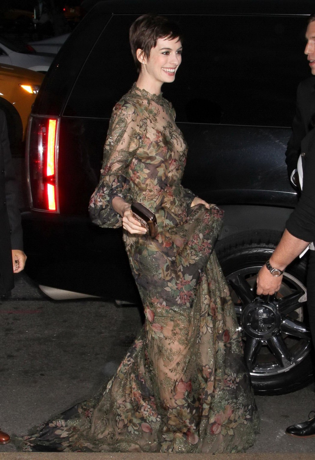 Anne Hathaway braless wearing a partially see through dress at New York Balet Fa #75252334