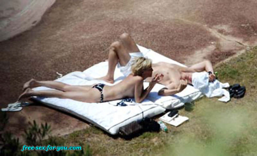 Sharon Stone shows bald pussy and posing in topless on beach #75433512