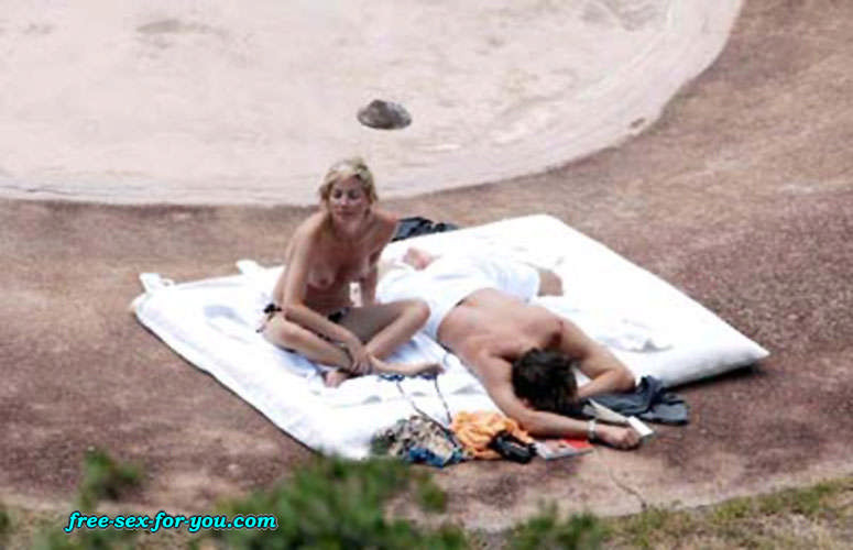 Sharon Stone shows bald pussy and posing in topless on beach #75433526