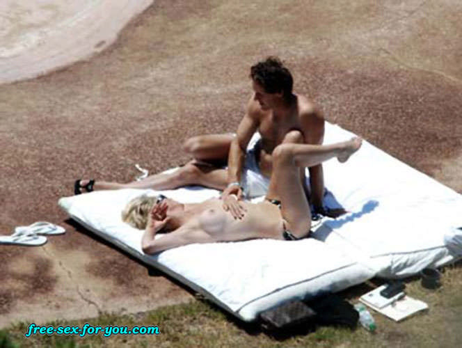 Sharon Stone shows bald pussy and posing in topless on beach #75433533