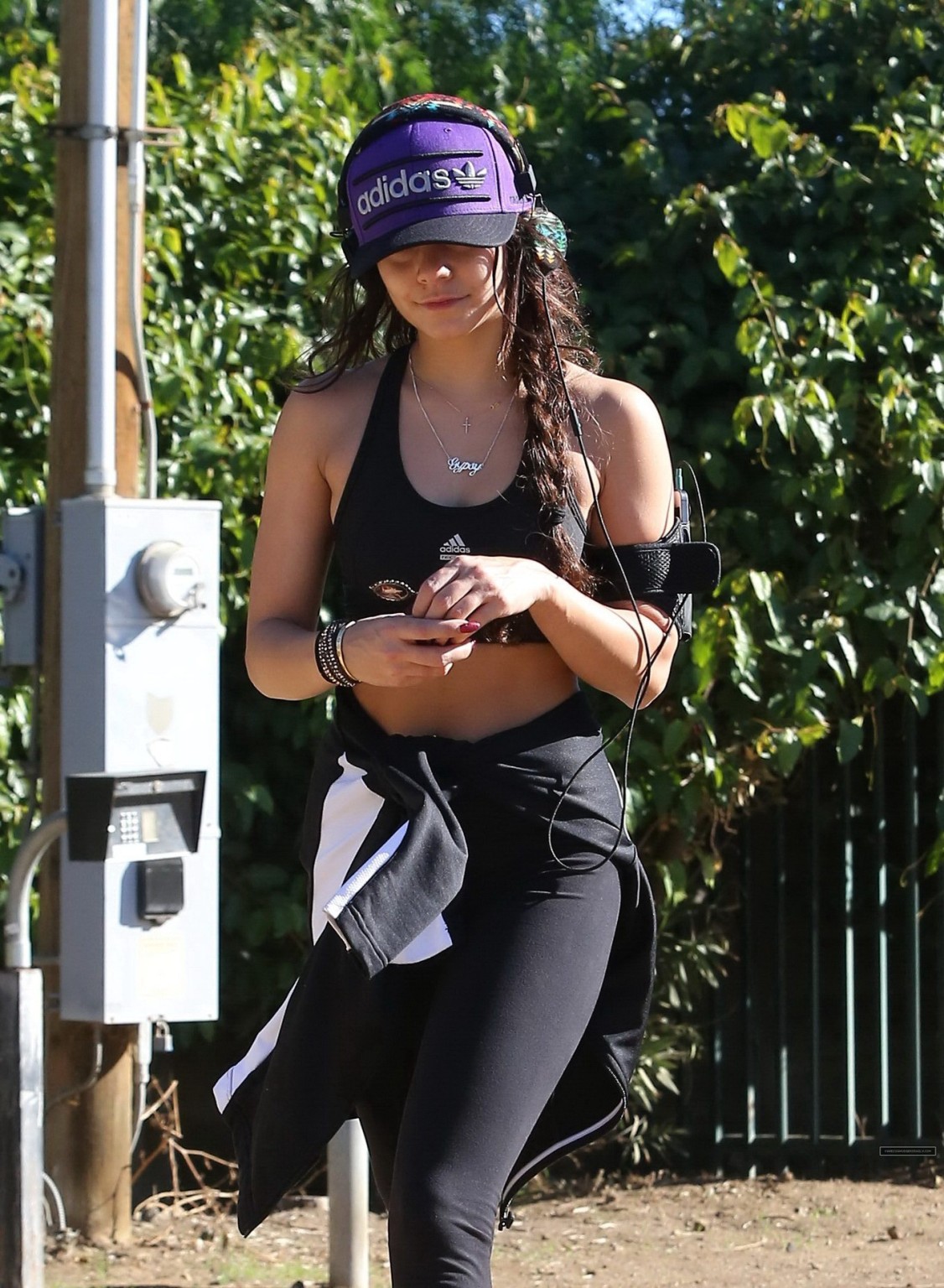 Vanessa Hudgens in sports bra and tights hiking the Runyon Canyon in LA #75209298