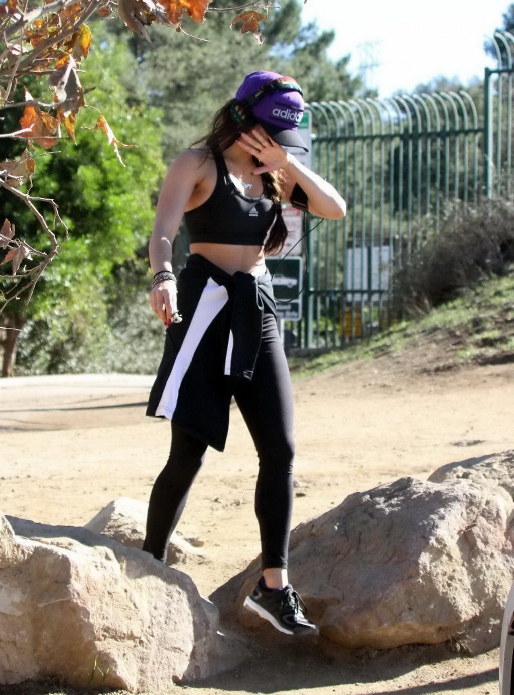 Vanessa Hudgens in sports bra and tights hiking the Runyon Canyon in LA #75209328