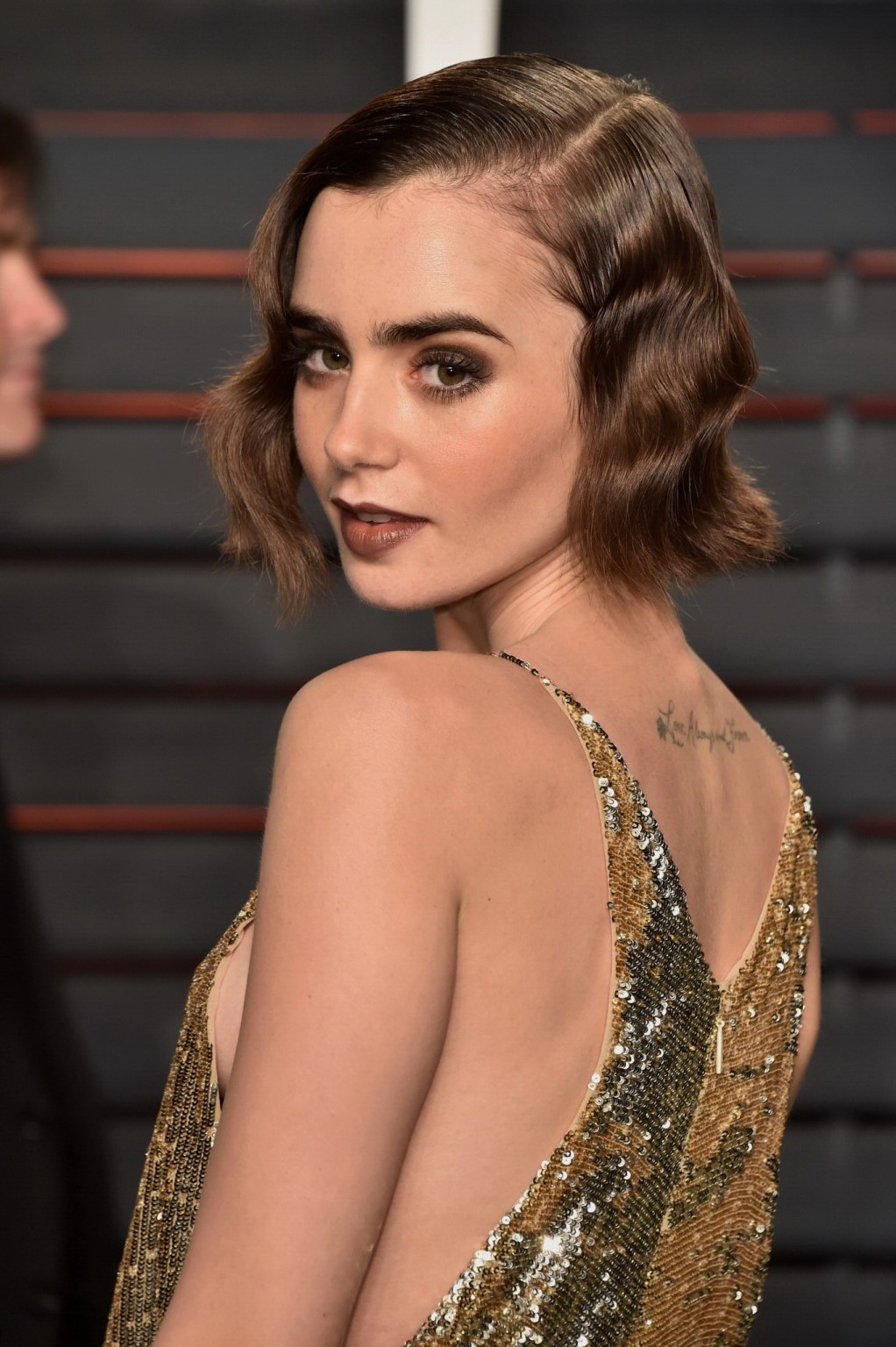 Lily Collins showing sideboob huge cleavage and legs #75145299