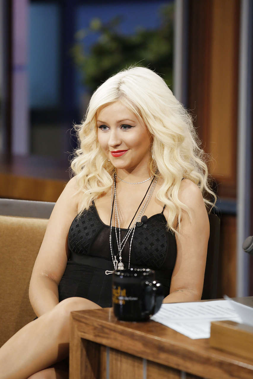 Christina Aguilera showing her nice legs in mini skirt on television show #75301629