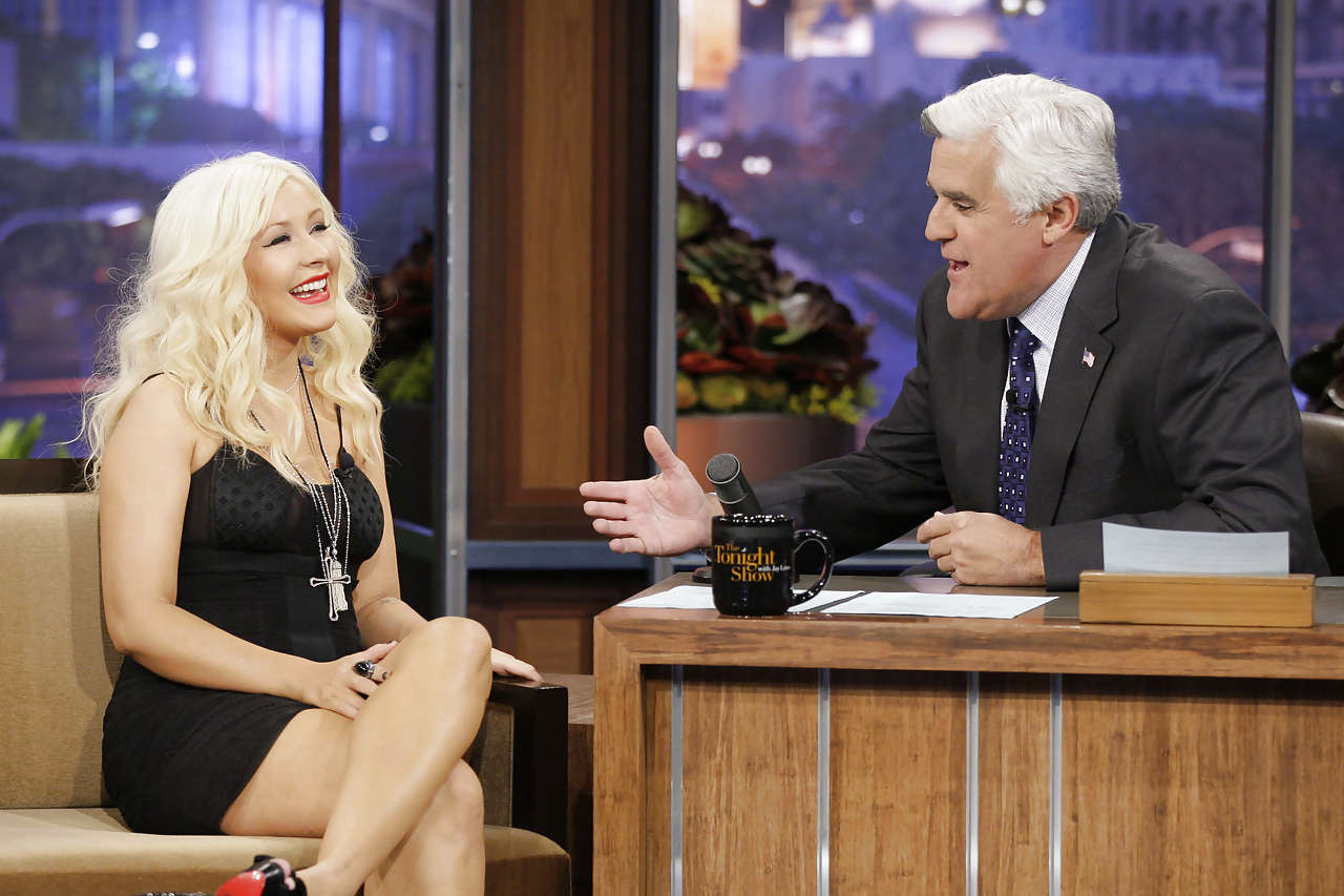 Christina Aguilera showing her nice legs in mini skirt on television show #75301650