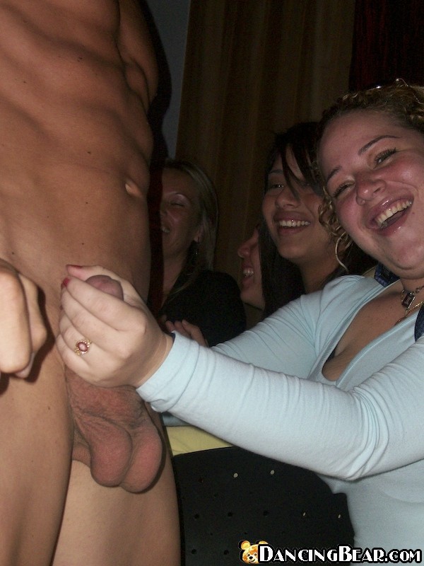 Horny muscular male stripper seducing drunken party girls #71503954