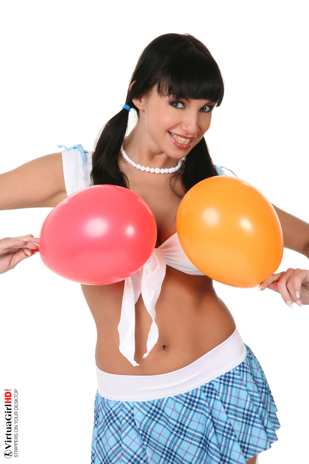 Busty beatiful brunette poses with a balloon #72647397